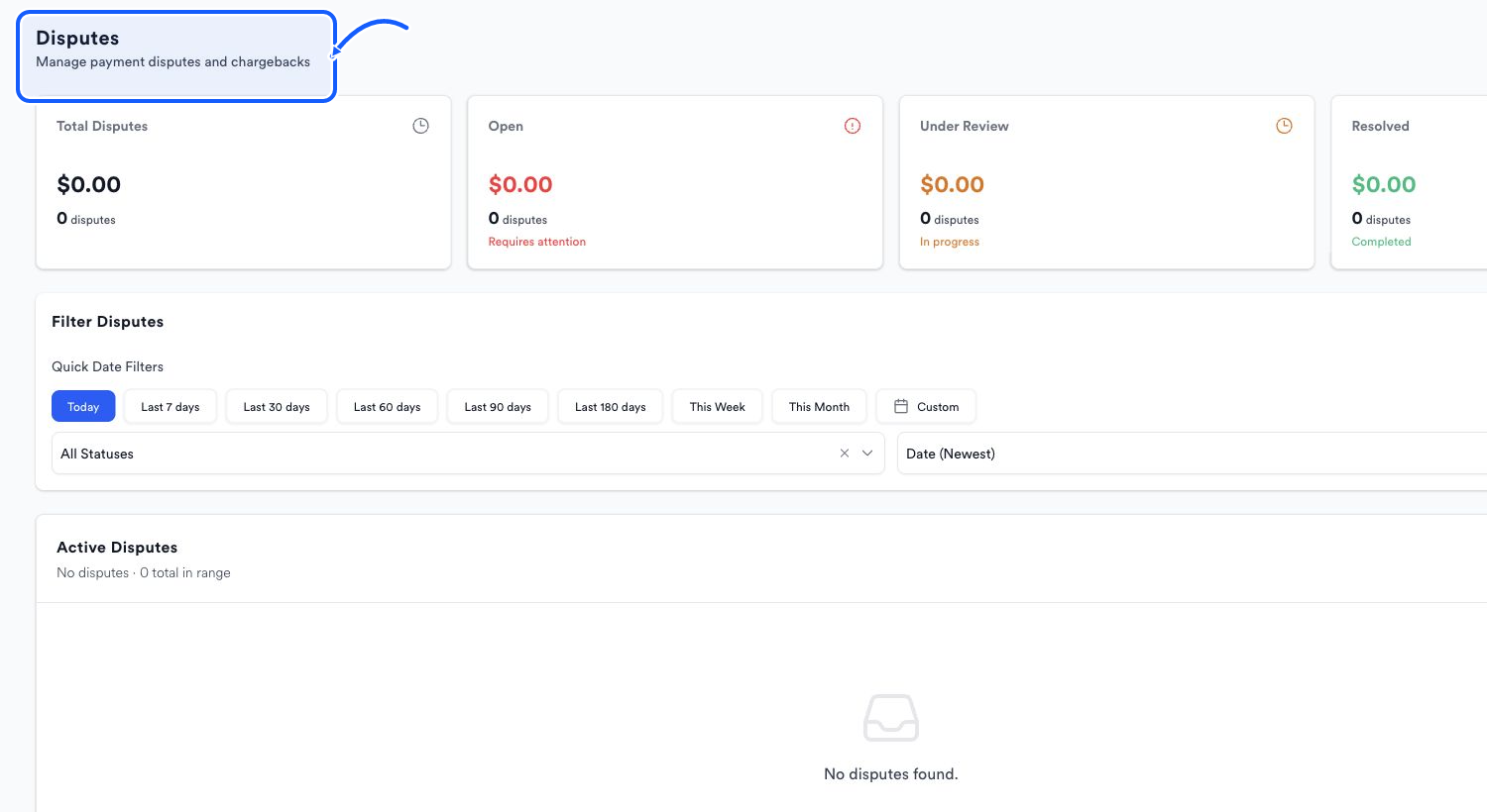 Quickvee Pay screen showing how to open disputes