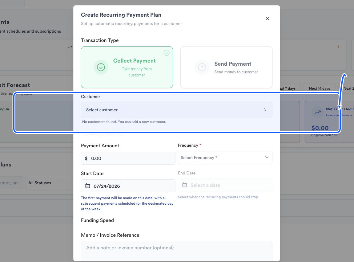 Quickvee Pay screen showing how to set the customer and amount