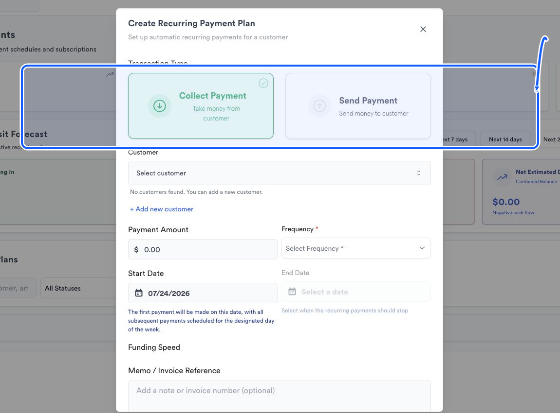 Quickvee Pay screen showing how to choose collect or send