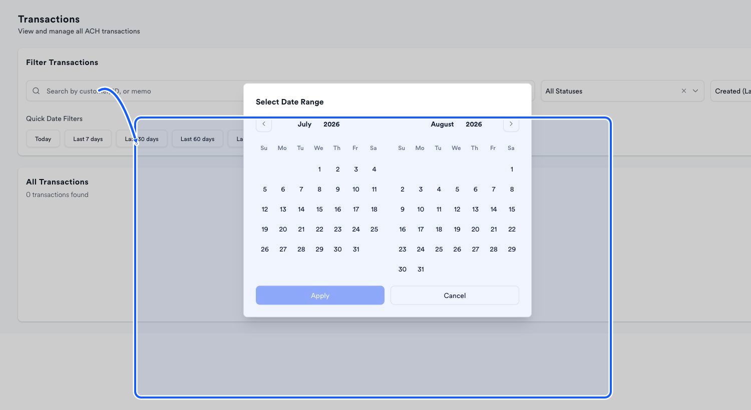 Quickvee Pay screen showing how to set the date