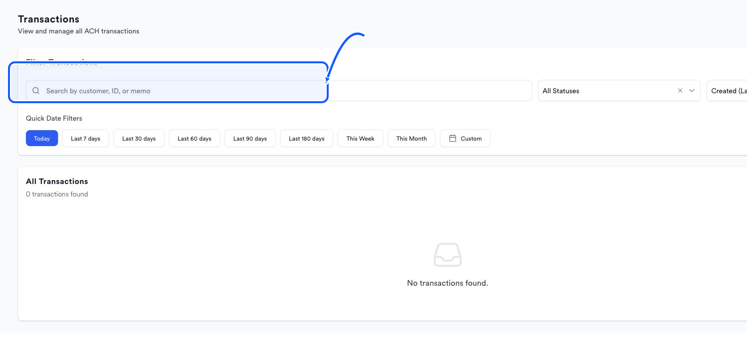 Quickvee Pay screen showing how to search transactions
